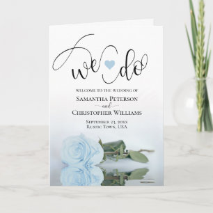 We Do Elegant Pale Blue Rose Folded Wedding Program