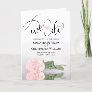We Do Elegant Pale Blush Pink Rose Wedding Program