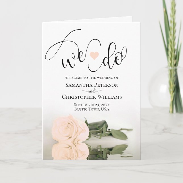 We Do Elegant Pale Peach Rose Folded Wedding Program (Front)