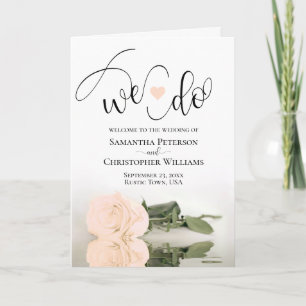 We Do Elegant Pale Peach Rose Folded Wedding Program