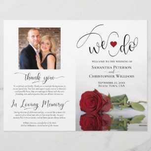 We Do! Elegant Red Rose Modern Wedding Program