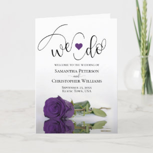 We Do Elegant Royal Purple Rose Folded Wedding Program