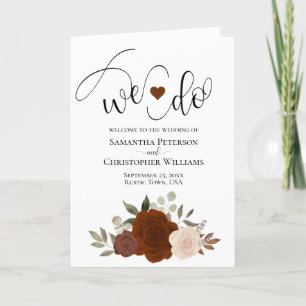 We Do Elegant Rust Orange Roses Boho Wedding Program