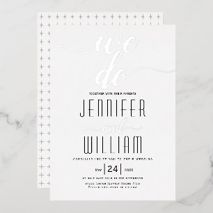 "We do" elegant script calligraphy wedding silver