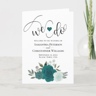 We Do Elegant Teal & Aqua Roses Boho Wedding Program