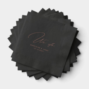 We Do Elegant Wedding Calligraphy Black Gold Foil Napkins