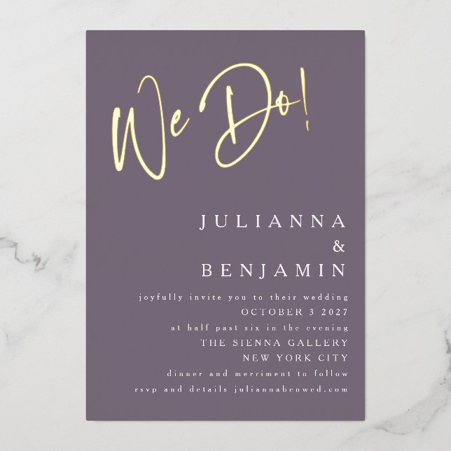 We Do Elegant Wedding Website Dusky Purple Gold (Front)