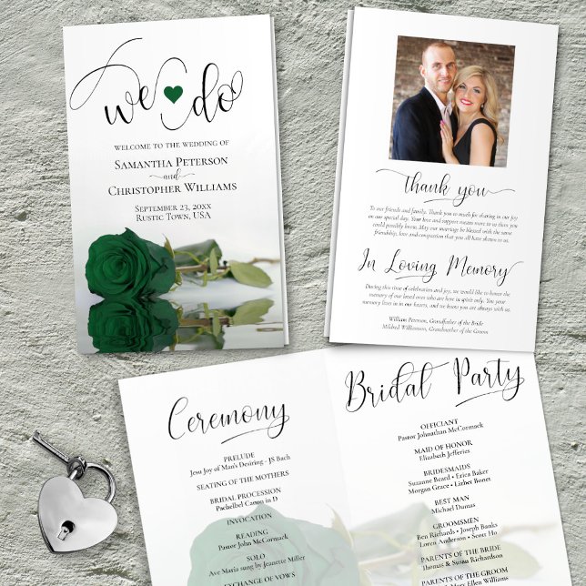 We Do! Emerald Green Rose Modern Wedding Program (Front/Back/Inside)