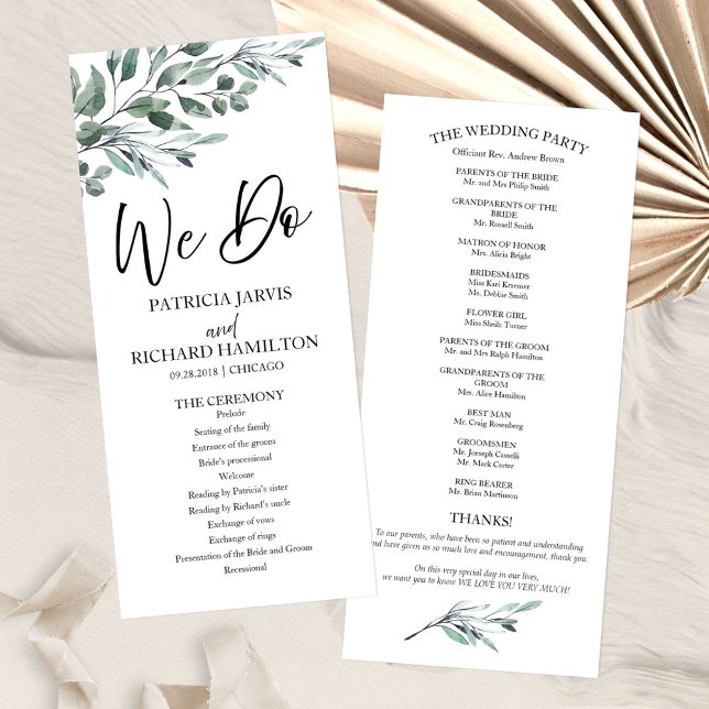 We Do Eucalyptus Leaves Greenery Wedding Programs (Creator Uploaded)