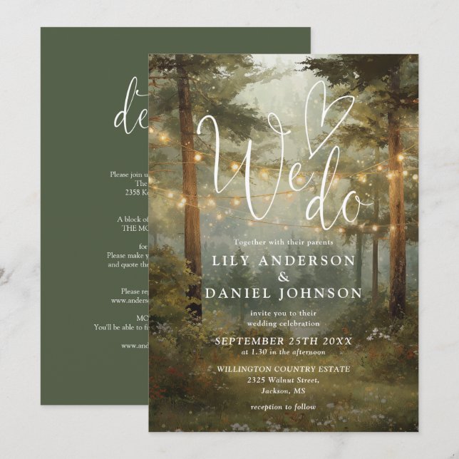 We Do Forest String Lights All In One Wedding Invitation (Front/Back)