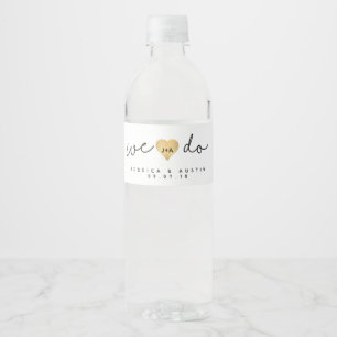 We Do Gold Heart Wedding Water Bottle Label