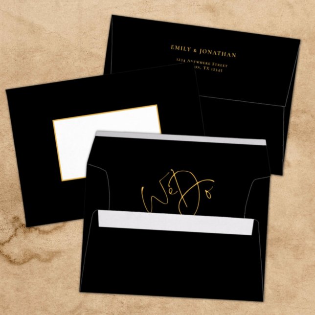 We Do Gold Name Return Address Black Wedding  Envelope (Creator Uploaded)