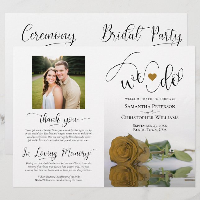 We Do! Gold Ochre Rose DIY Fold Wedding Program (Front/Back)