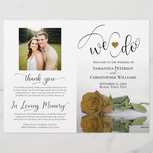 We Do! Gold Ochre Rose Modern Wedding Program (Front)