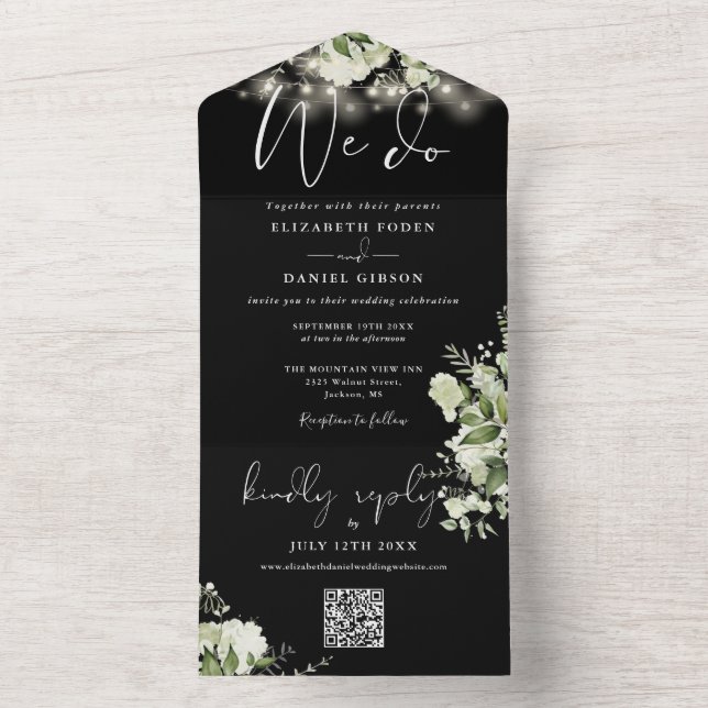 We Do Greenery String Lights QR Code Wedding All In One Invitation (Inside)