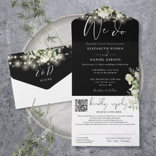 We Do Greenery String Lights QR Code Wedding All In One Invitation
