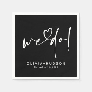 We Do Heart Typography Black Wedding Napkin