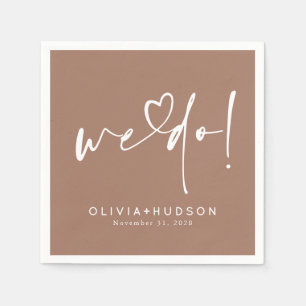 We Do Heart Typography Brown Wedding  Napkin