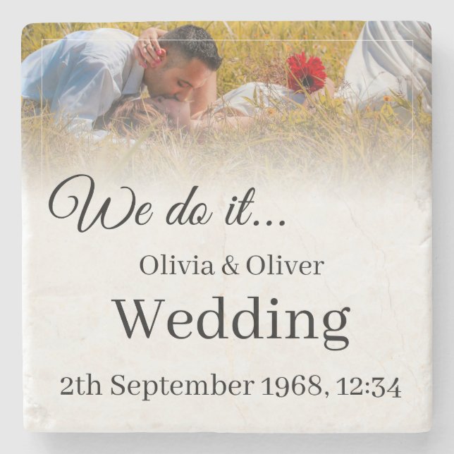 We do it - Kissing Couple on a Meadow Stone Coaster (Front)