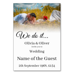 We do it - Kissing Couple on a Meadow Table Number