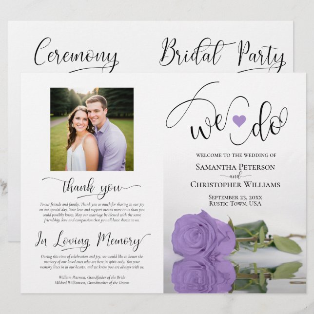 We Do! Lavender Purple Rose Modern Wedding Program (Front/Back)