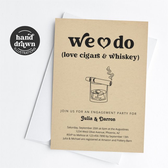 We Do Love Cigars & Whiskey Engagement Party Invitation (Creator Uploaded)