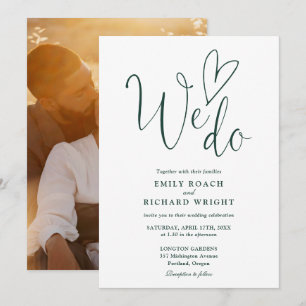 We Do Love Heart Photo Emerald Green Wedding Invitation