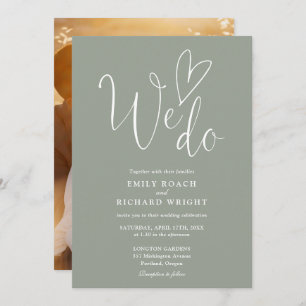 We Do Love Heart Photo Sage Green Wedding Invitation