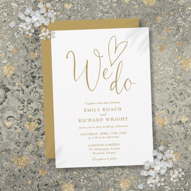 We Do Love Heart Script Elegant Gold Wedding Invitation (Creator Uploaded)