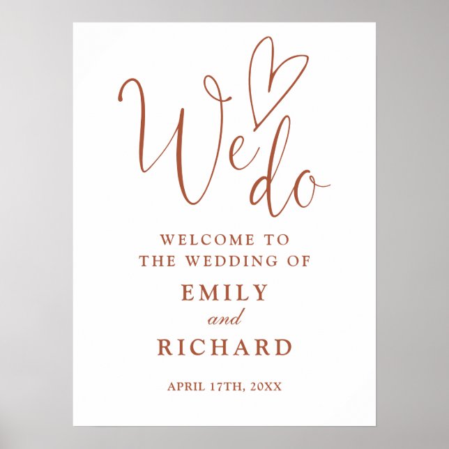 We Do Love Heart Terracotta Wedding Welcome Sign (Front)