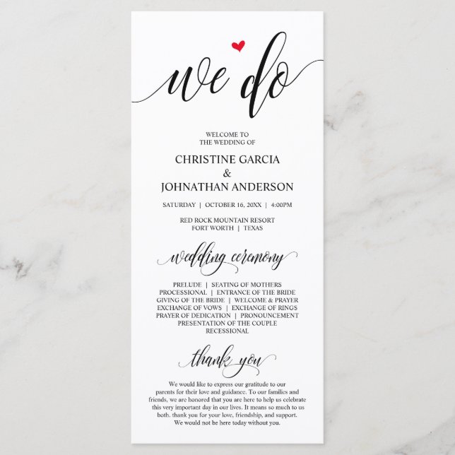 We do, Modern Black Script, Wedding Ceremony Program (Front)