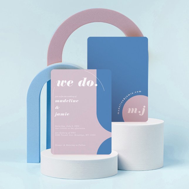We Do Modern Bold Blue & Purple Retro Abstract Invitation (Creator Uploaded)