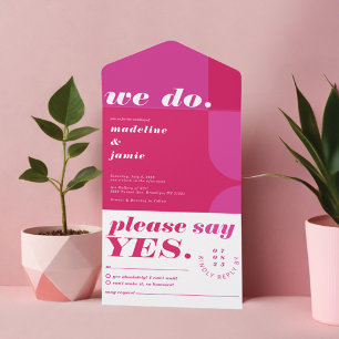 We Do Modern Bold Pink Magenta Retro Abstract All In One Invitation