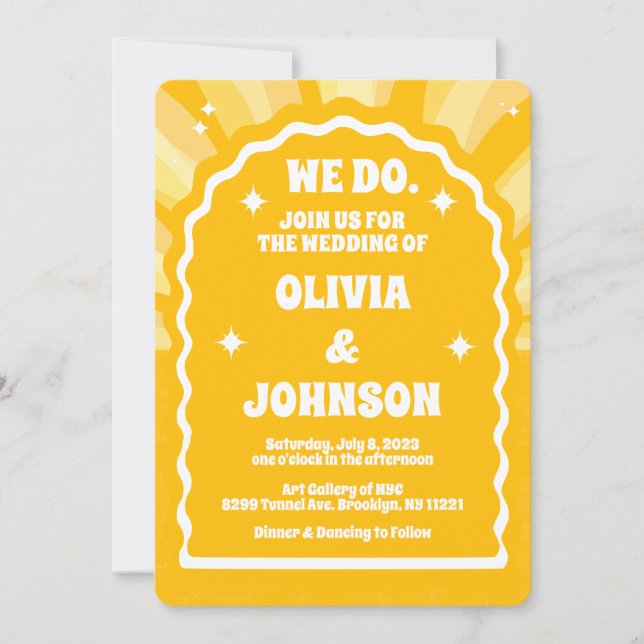 We Do Modern Bold Sunshine Wavy Arch Wedding Invitation (Front)