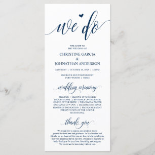 We do, Modern Navy Blue Script, Wedding Ceremony Program
