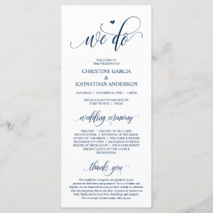 We do, Modern Navy Blue Script, Wedding Ceremony Program