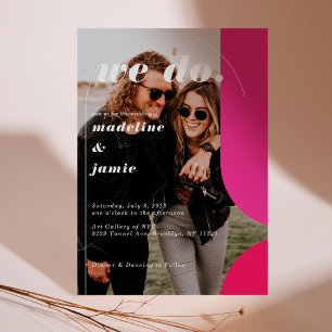 We Do Modern Pink Magenta Retro Abstract Photo Invitation