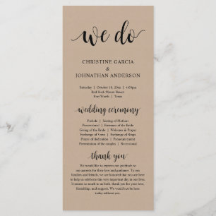 We Do, Modern Wedding Ceremony, Brown Kraft Program