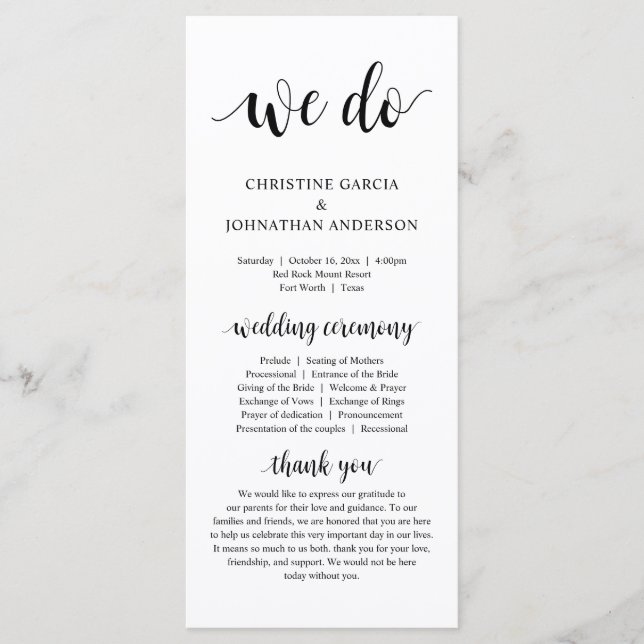 We Do, Modern Wedding Ceremony Program (Front)