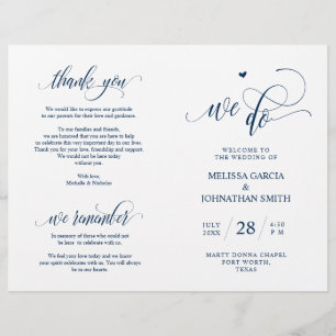 We do, Navy Blue, Foldable Wedding Program Card