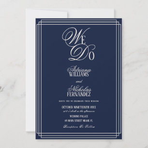 We Do Navy Blue Old Money Wedding Invitation