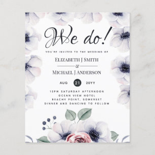 WE DO Navy Blue White Floral Wedding Invites