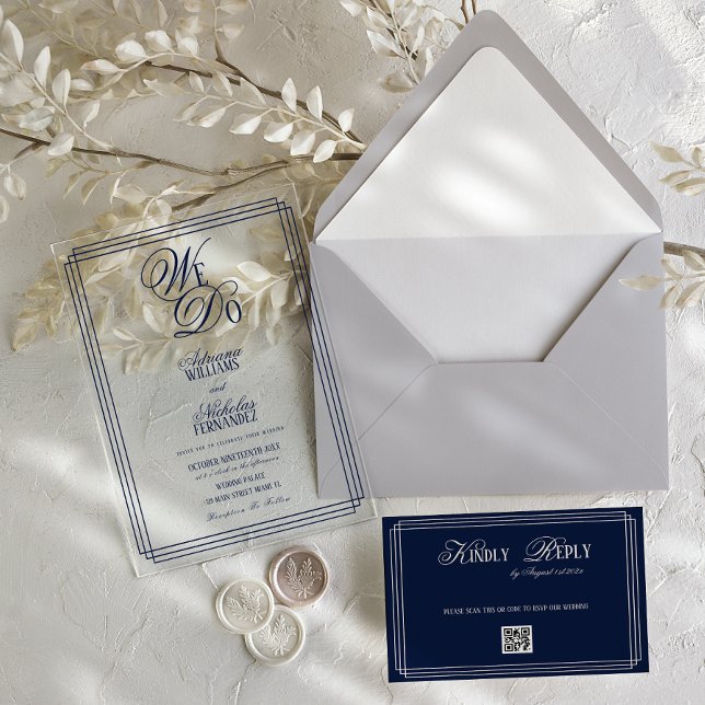 We Do Navy Old Money Wedding Acrylic Invitations (Creator Uploaded)