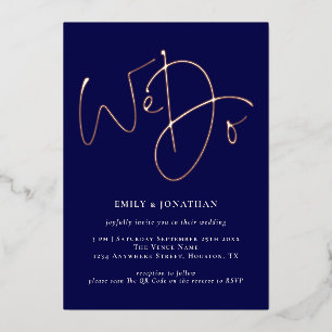 We Do Navy QR Code Rose Gold Real Foil Wedding