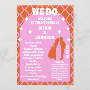 We Do Orange Retro Boho Wedding Order of Service Program