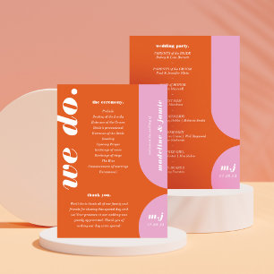 We Do Orange Retro Style Wedding Order of Service Program