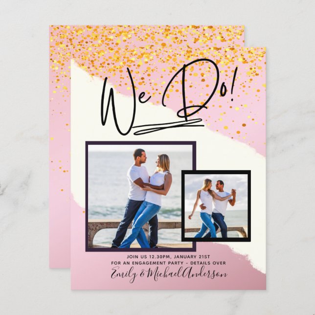 We Do! PHOTO Engagement Party Invitations Budget (Front/Back)