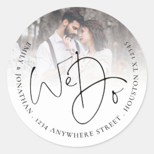 We Do Photo Return Address Wedding Classic Round Sticker
