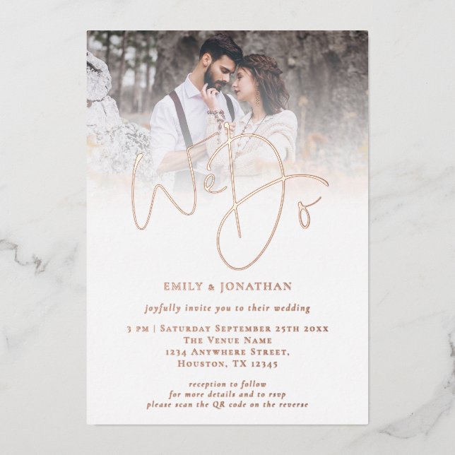 We Do Photo Script Overlay QR Code Wedding Real  (Front)