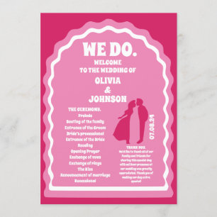 We Do Pink Retro Arch Wedding Order of Service Program